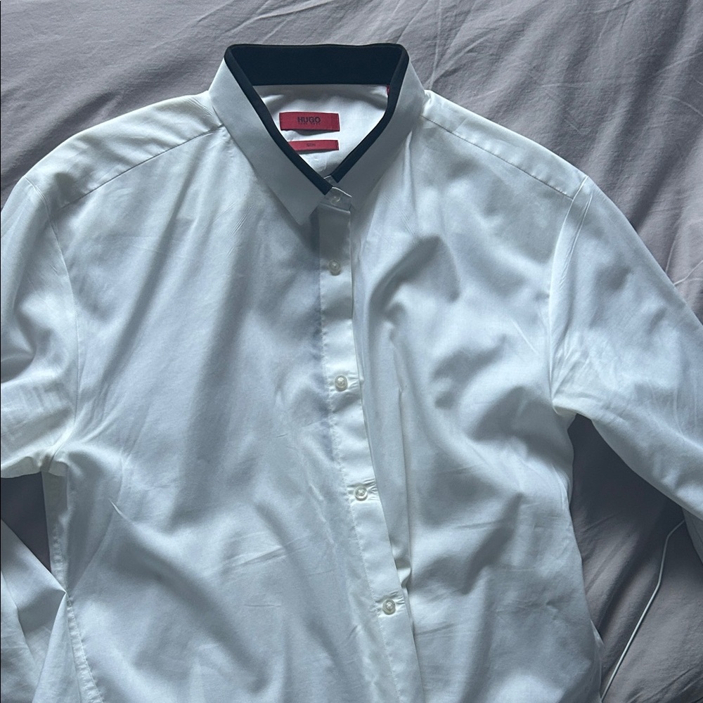HUGO White Dress Shirt with Black Collar